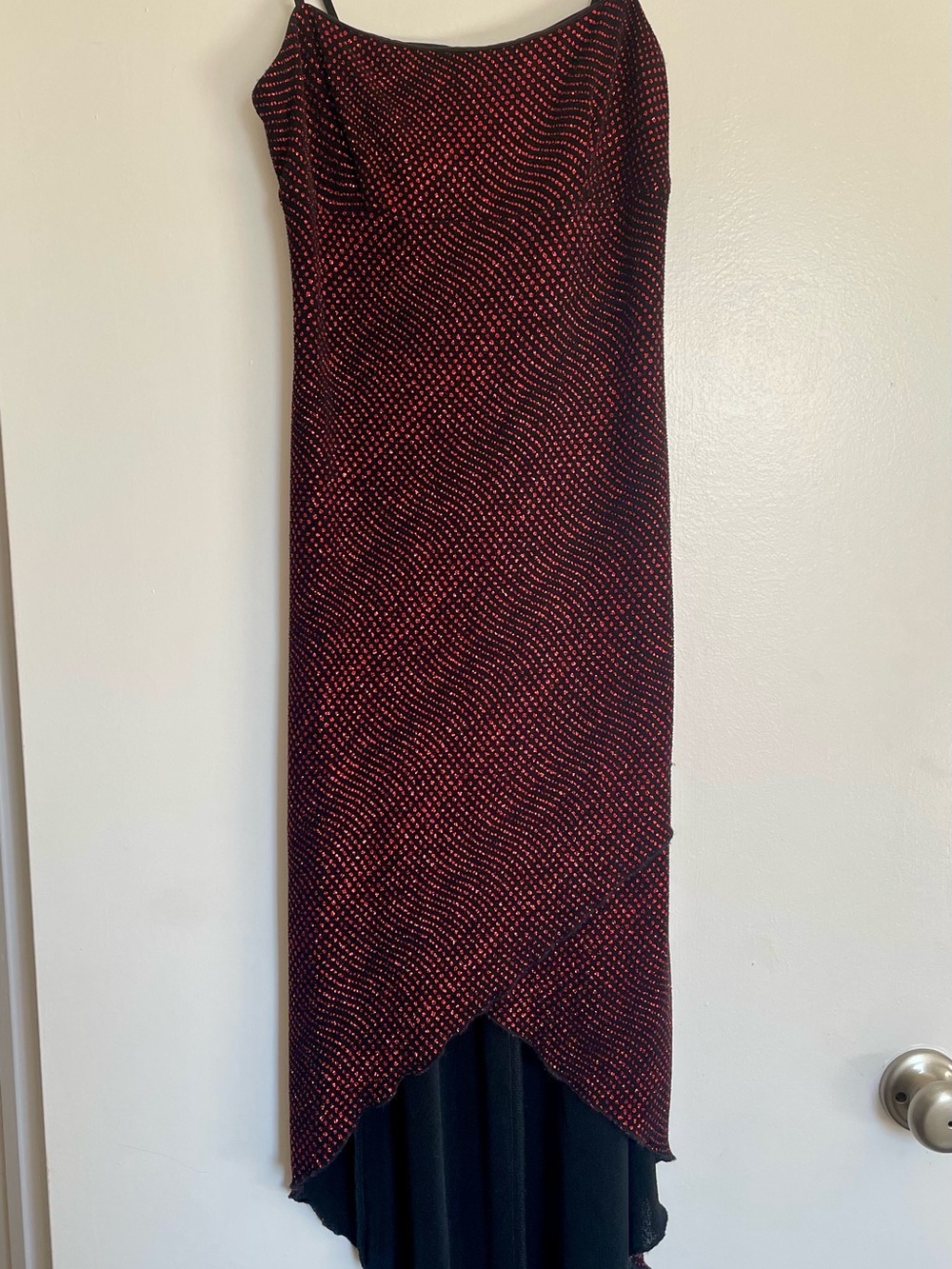City Triangles Red and Black High-Low Slip Dress